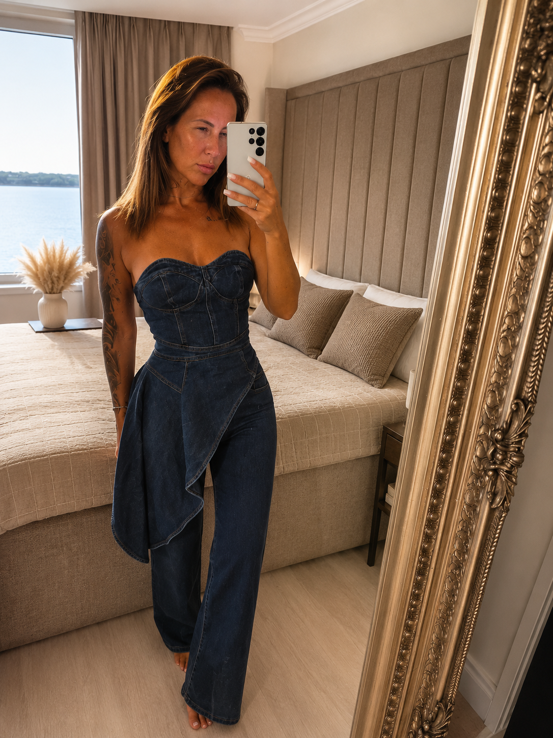 Denim Corset & Wide Leg Jeans Set