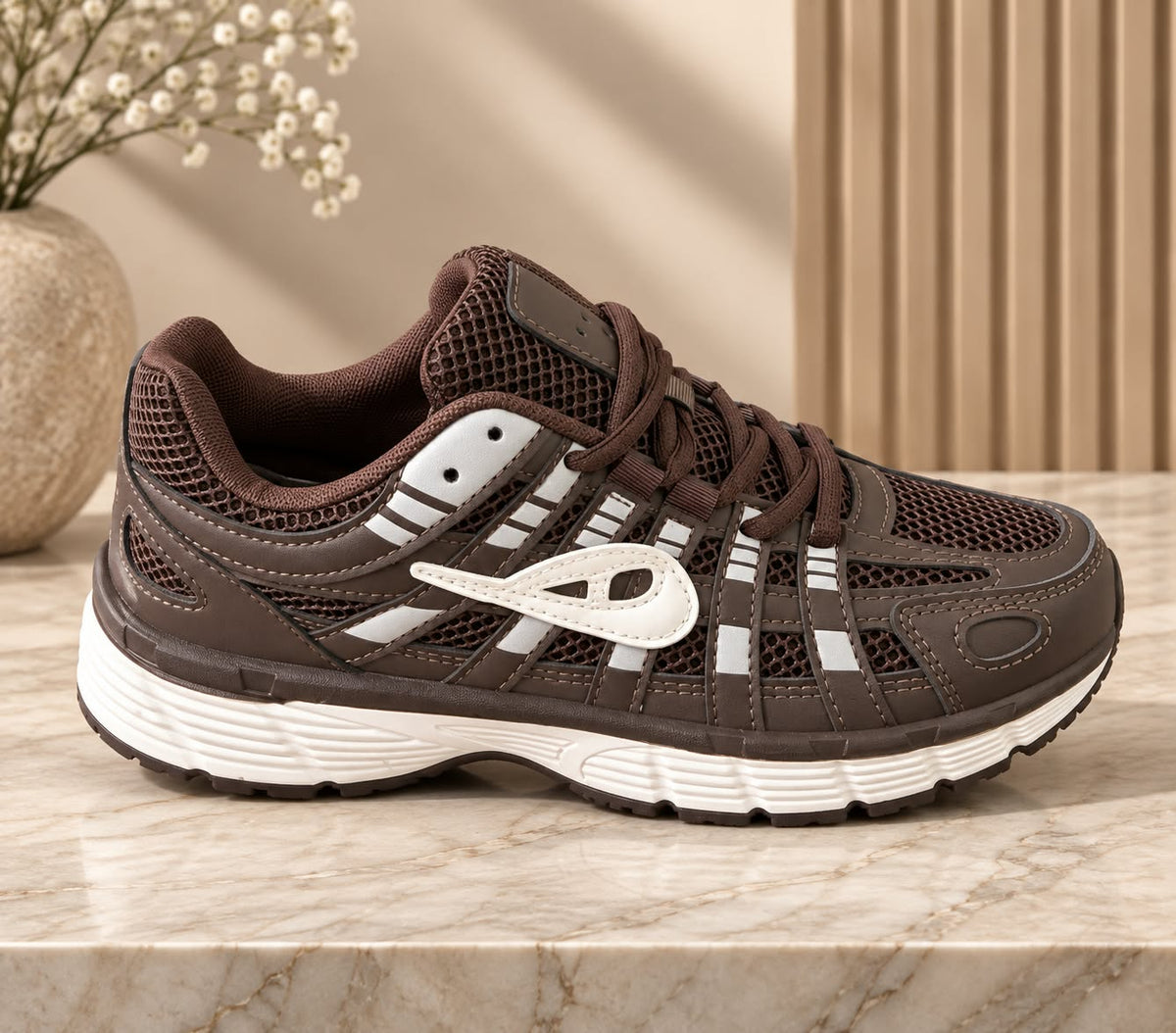 Chocolate & Cream Retro Runner Trainers