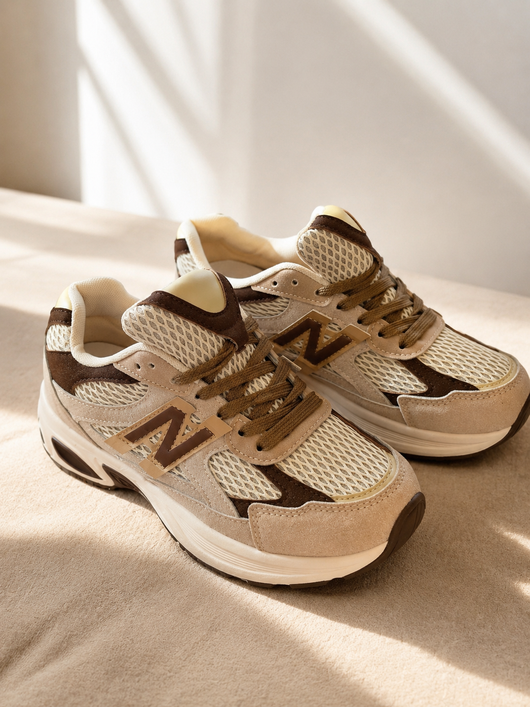 Mocha & Cream Retro Trainers