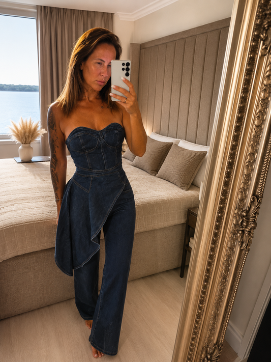 Denim Corset & Wide Leg Jeans Set