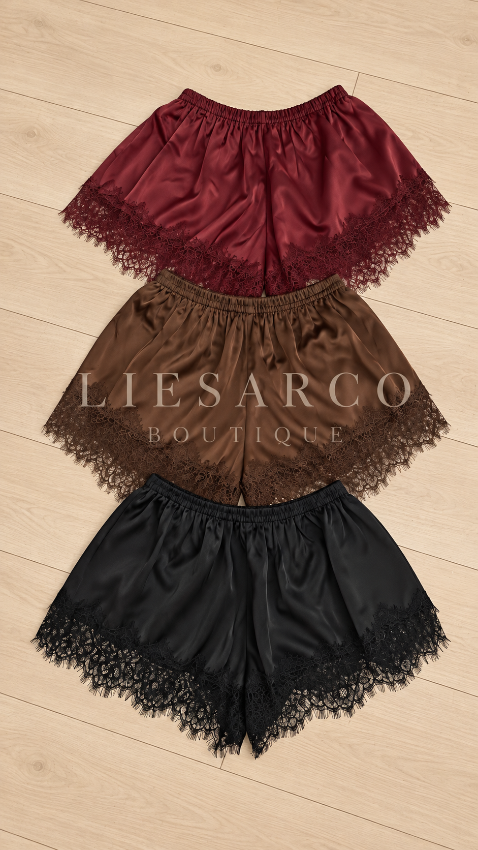 Christy Satin Lace-Trim Shorts