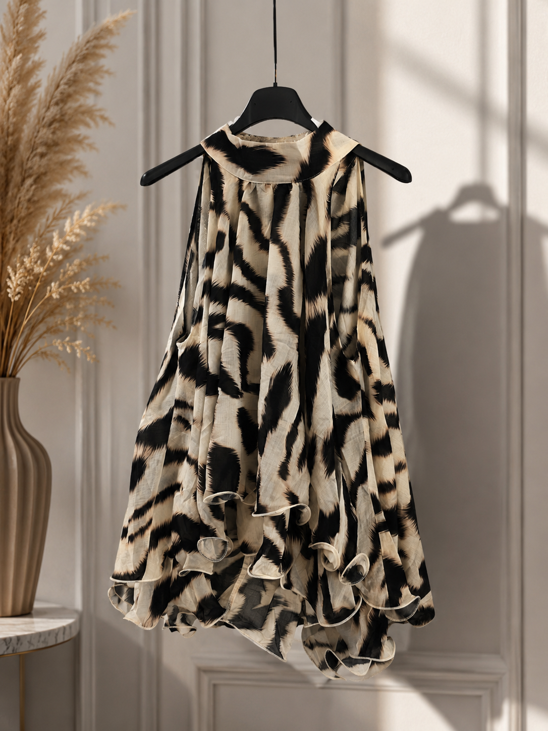 Luxe Animal Print Halter Top Black