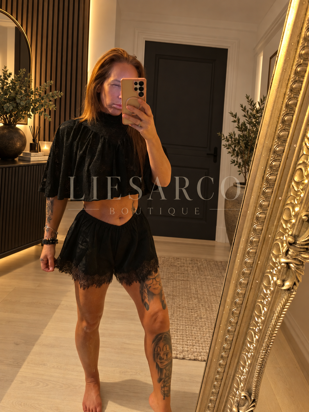 Christy Satin Lace-Trim Shorts